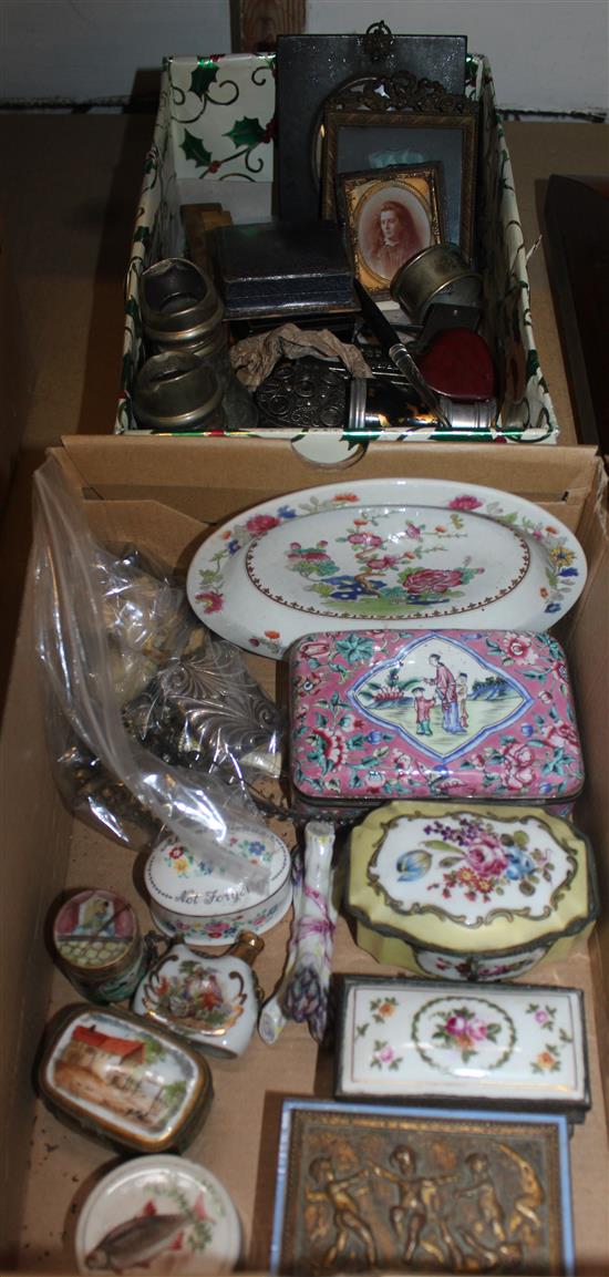 French box, painted miniature, silver vesta case, decorative boxes etc